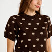 Pull cintr&eacute; col rond manches courtes marron fonc&eacute; femme