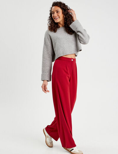 Pull cropped manches longues gris foncé femme