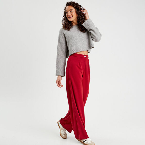 Pull cropped manches longues gris foncé femme