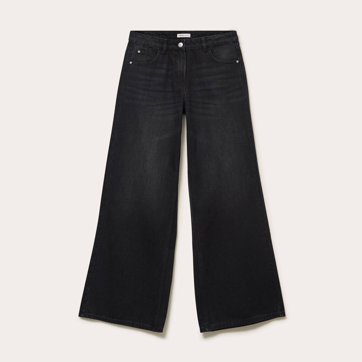 Jean wide leg taille standard denim noir femme