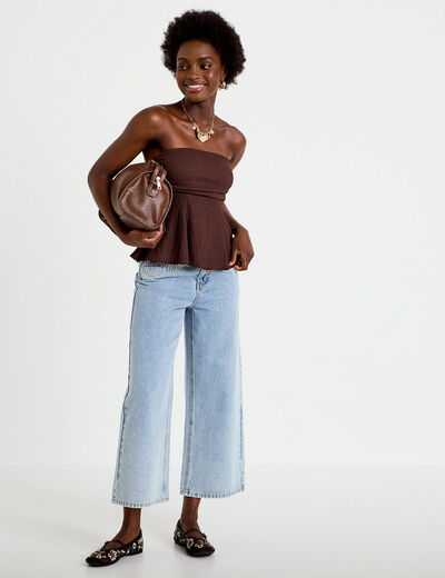 Bustier p&eacute;plum ajust&eacute; cropped pliss&eacute; marron fonc&eacute; femme