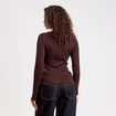 T-shirt cintr&eacute; col rond manches longues marron fonc&eacute; femme