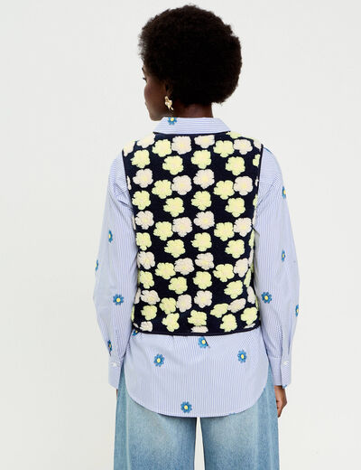 Gilet sans manches &agrave; motif effet polaire bleu marine femme