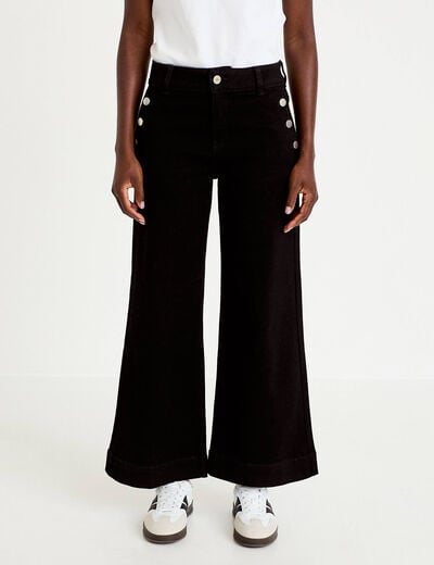Jean wide leg cropped taille haute denim noir femme
