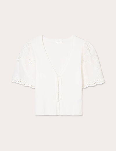 Gilet manches brodées blanc femme
