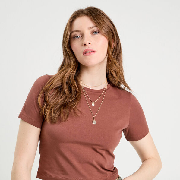 t shirt cropped marron cognac femme T-shirt cropped marron cognac femme