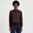 Chemise droite manches longues dentelle marron fonc&eacute; femme
