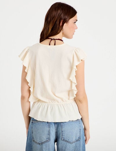 Blouse &agrave; volants ecru femme