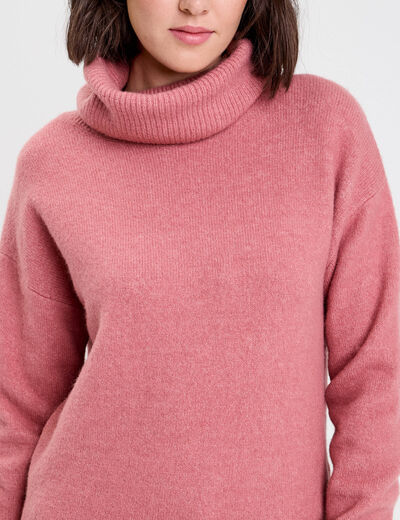Pull avec col roul&eacute; rose femme