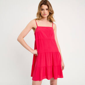 Robe évasée bretelles fines rose framboise femme