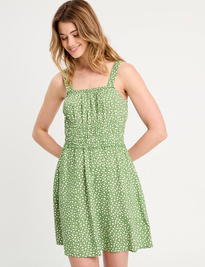 Robe évasée bretelles fines vert kaki femme