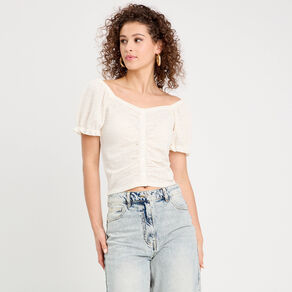 blouse ajouree manches courtes ecru femme Blouse ajourée manches courtes ecru femme