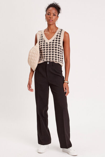 Pull sans manches col en V beige femme
