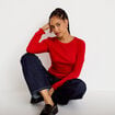 T-shirt ajust&eacute; col rond manches longues rouge femme