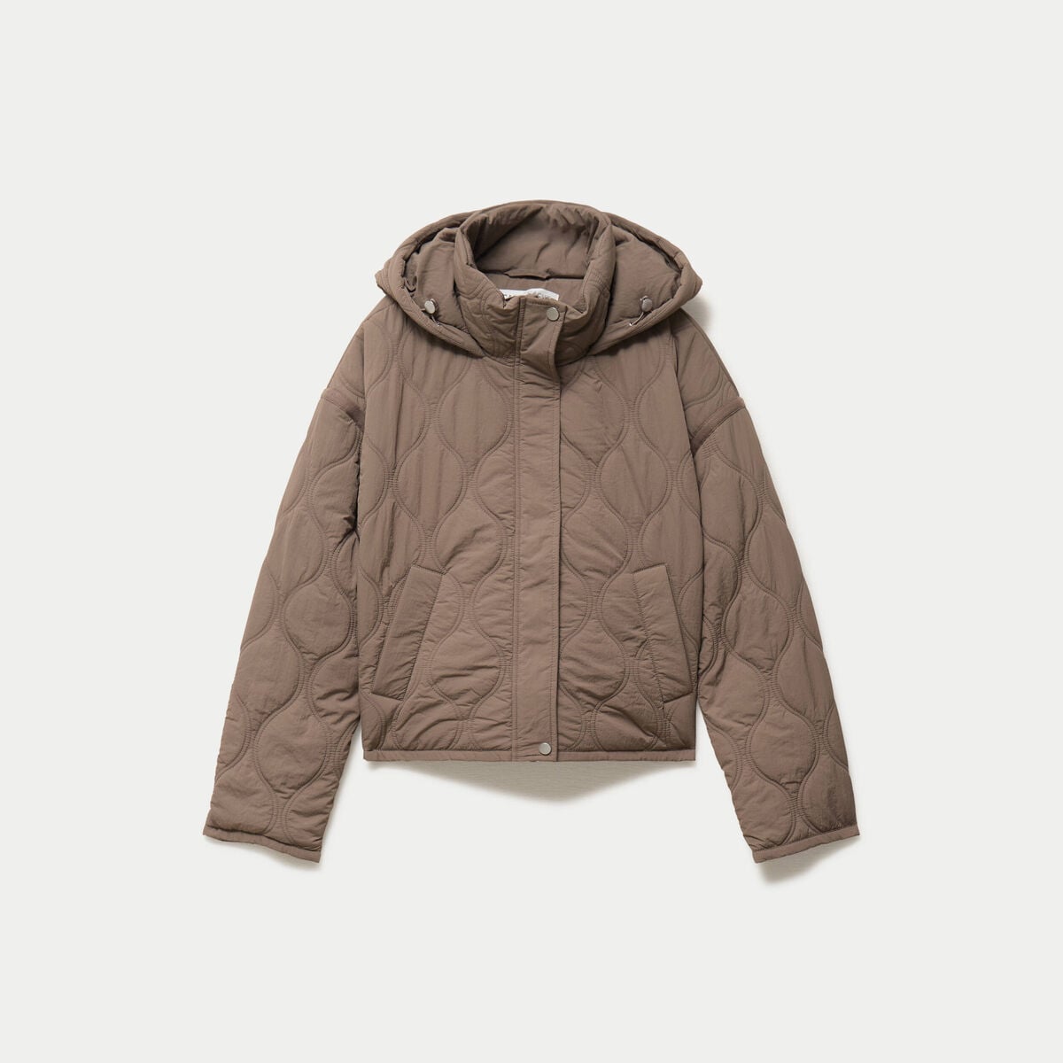 Veste droite &agrave; capuche manches longues taupe femme