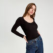 T-shirt manches longues côtelé noir femme