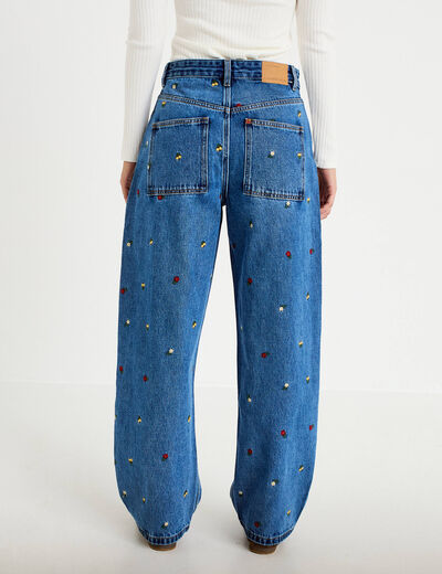 Jean barrel avec broderie bleu femme