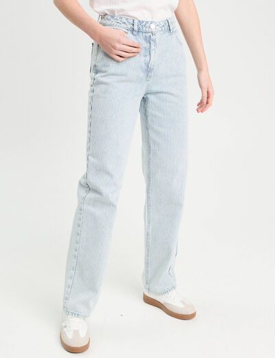 Jeans straight taille haute bleu gris femme