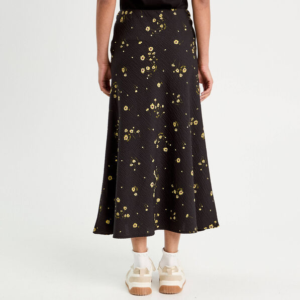 jupe longue evasee fluide jaune femme Jupe longue évasée fluide jaune femme