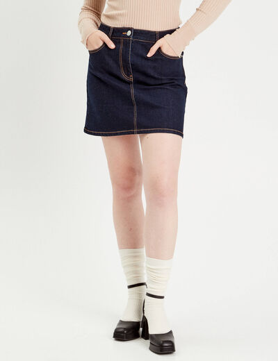 Jupe droite courte en jean denim brut femme