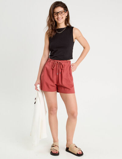 Short regular contenant du lin vieux rose femme