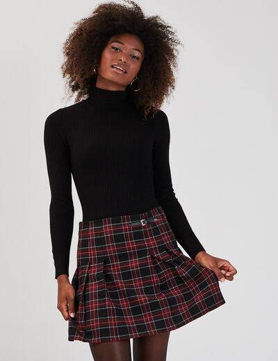 Pull col roulé côtelé noir femme