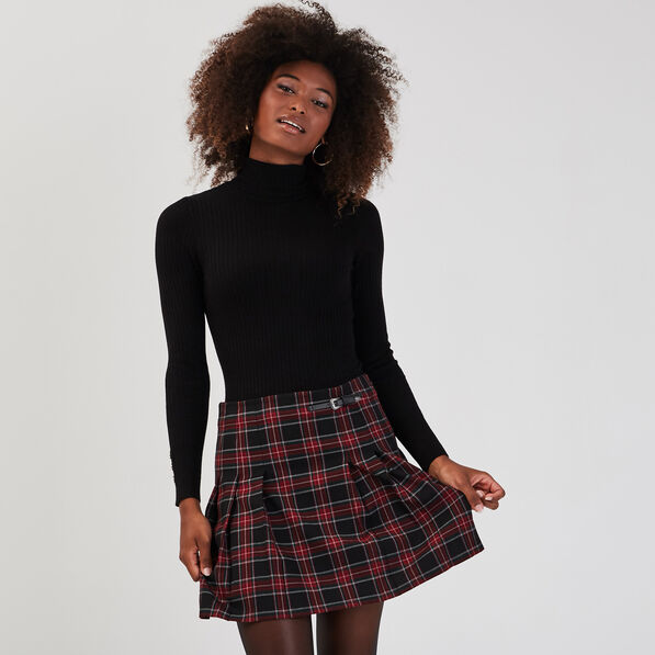 pull col roule cotele noir femme Pull col roulé côtelé noir femme