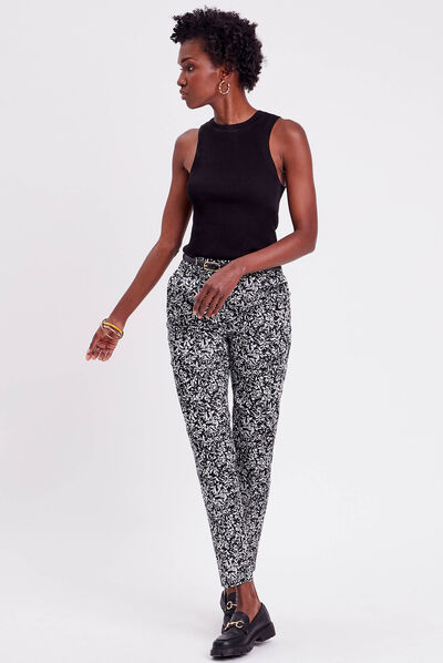 Pantalon city slim ceinturé noir femme