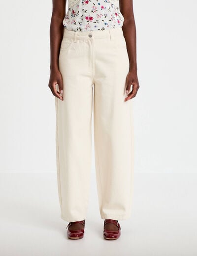 Jeans barrel broderie taille basse ecru femme