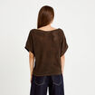 Pull ajour&eacute; col bateau manches courtes marron fonc&eacute; femme