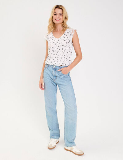 Blouse courte sans manches dentelle blanc femme