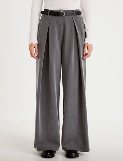 Pantalon bootcut ceinture amovible gris clair femme