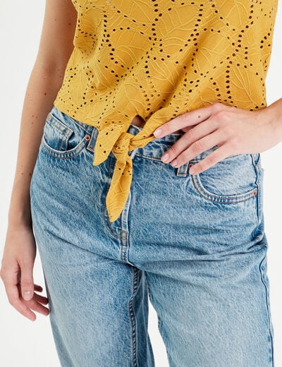 Débardeur broderie anglaise jaune moutarde femme