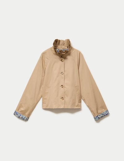 Veste droite col montant manches longues beige femme
