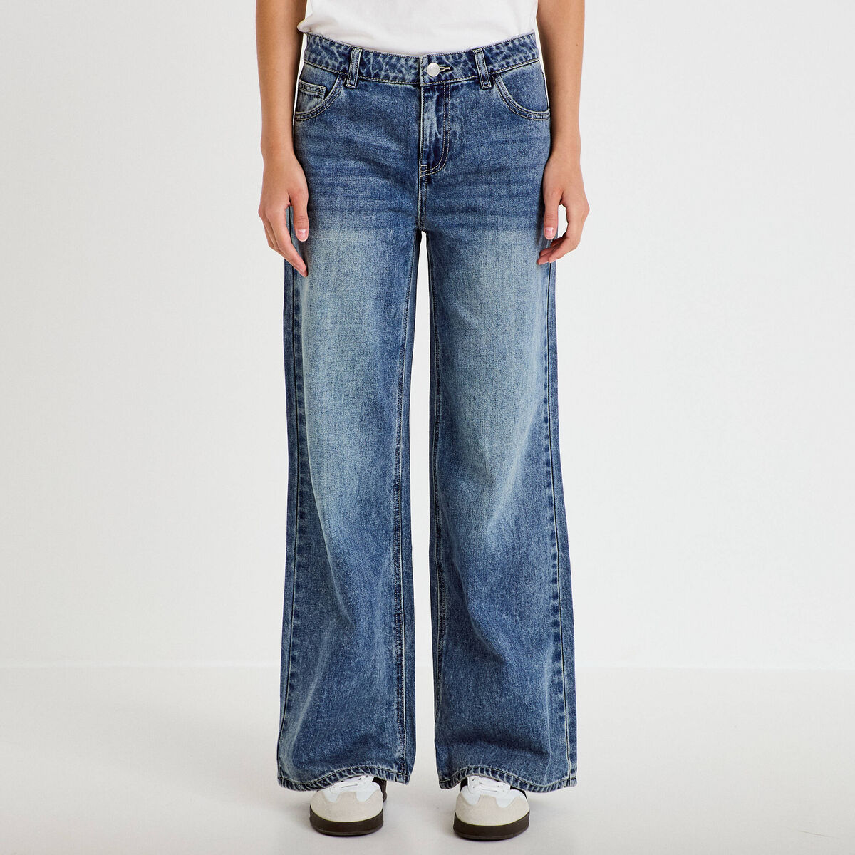 Jean wide leg taille basse denim triple stone femme