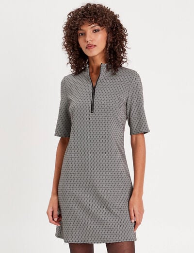 Robe droite col montant zippé noir femme