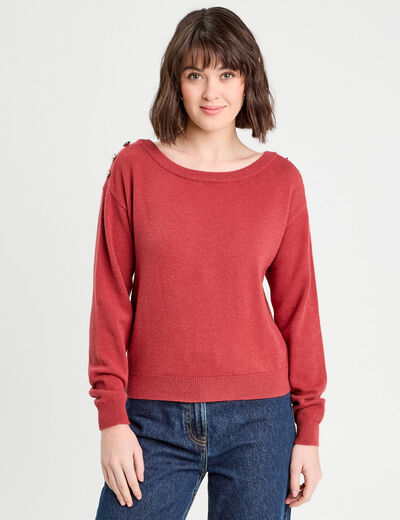 Pull avec boutons épaules vieux rose femme