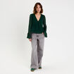 Blouse brod&eacute;e volant&eacute;e vert fonc&eacute; femme