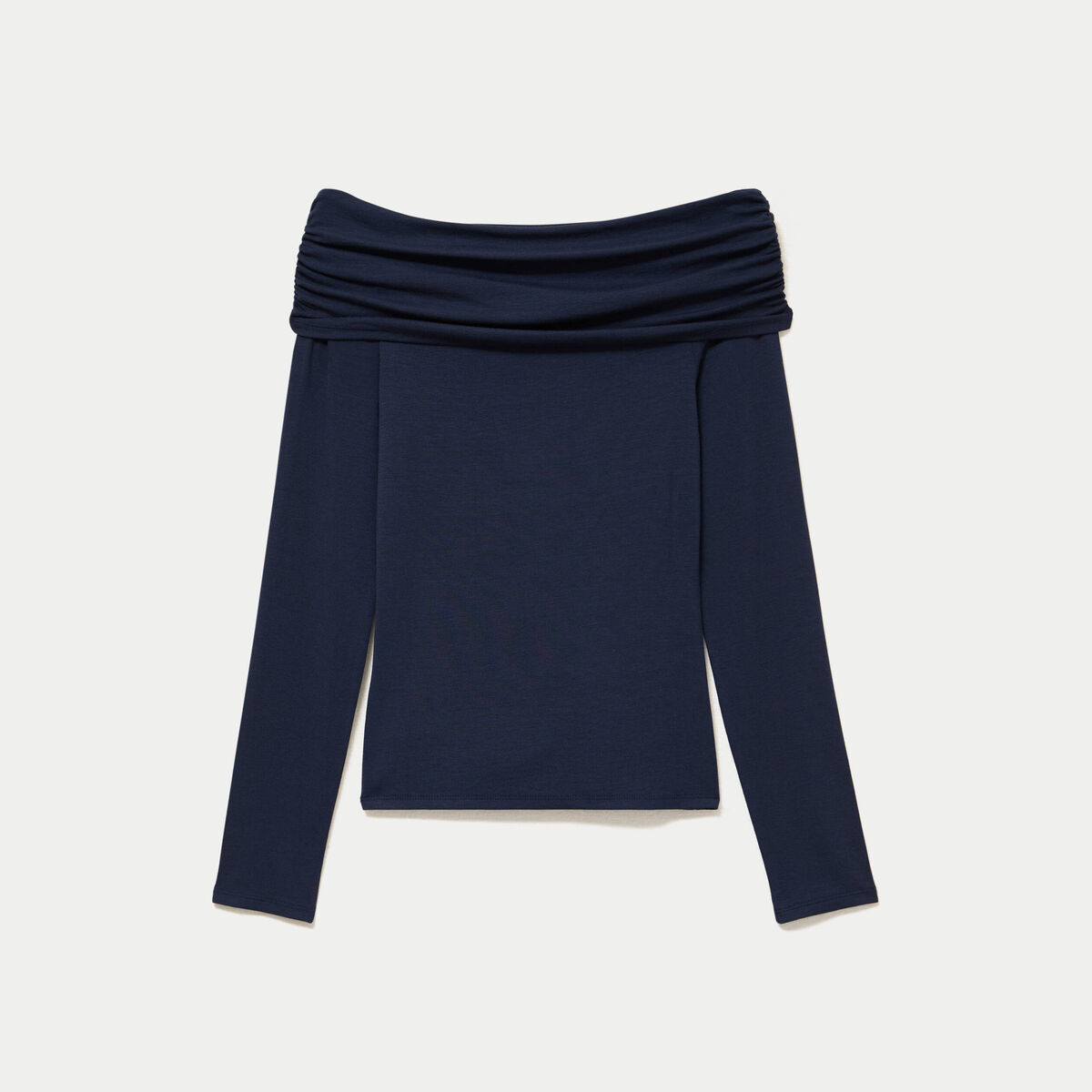 T-shirt col bardot manches longues bleu marine femme