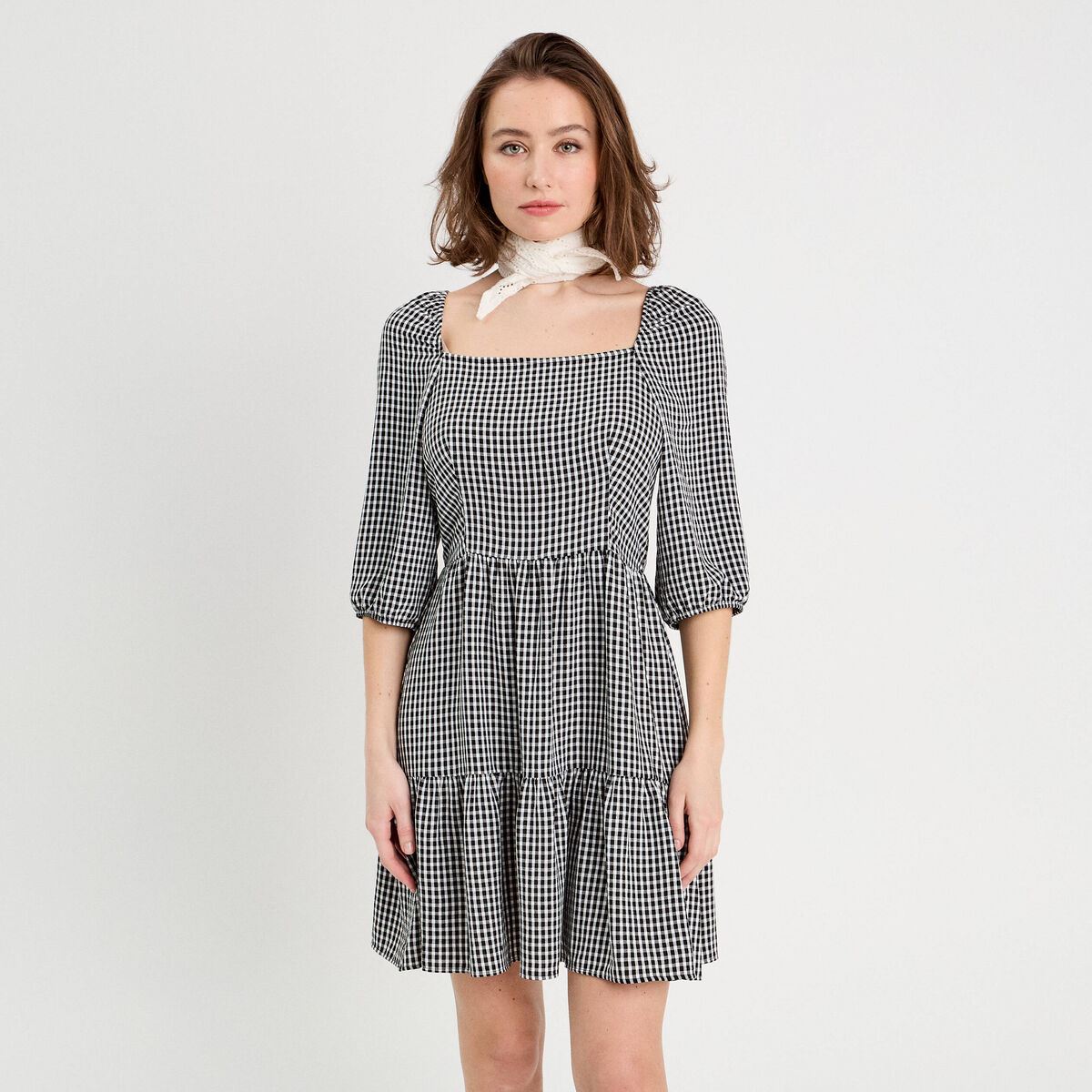 Robe évasée manches 3/4 blanc femme