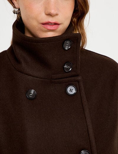 Veste chin&eacute;e col montant manches longues marron fonc&eacute; femme