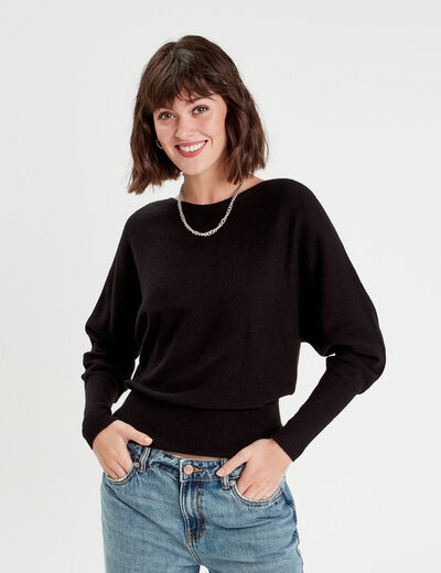 Pull manches chauves-souris noir femme
