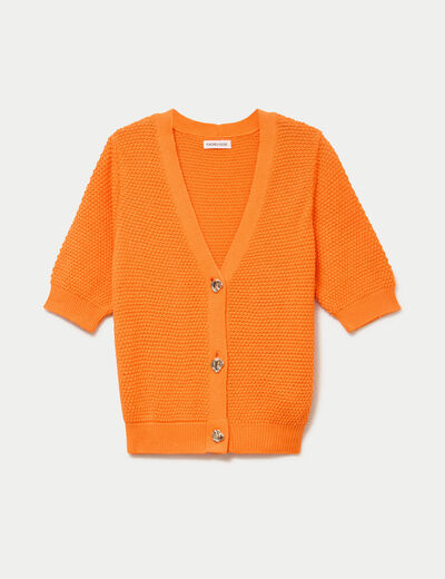 Gilet col v manches courtes orange femme