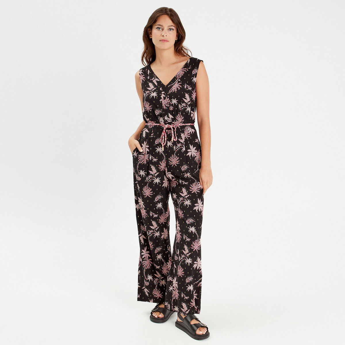 Combinaison pantalon large noir femme