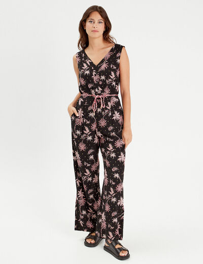 Combinaison pantalon large noir femme