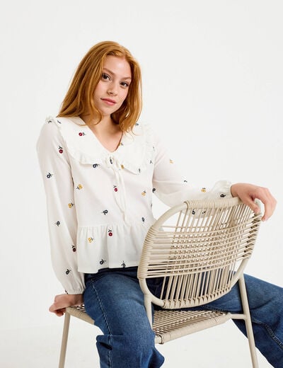 Blouse droite manches longues multicolore femme
