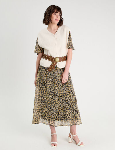 Robe longue évasée col en V jaune femme