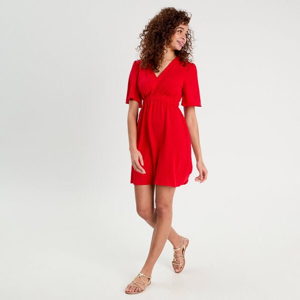 robe evasee taille elastiquee rouge femme Robe évasée taille élastiquée rouge femme