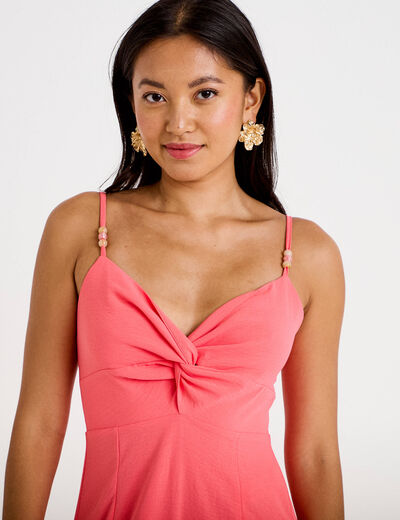 Robe longue &eacute;vas&eacute;e fendue rose femme
