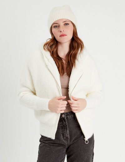 Gilet doublé à capuche ecru femme